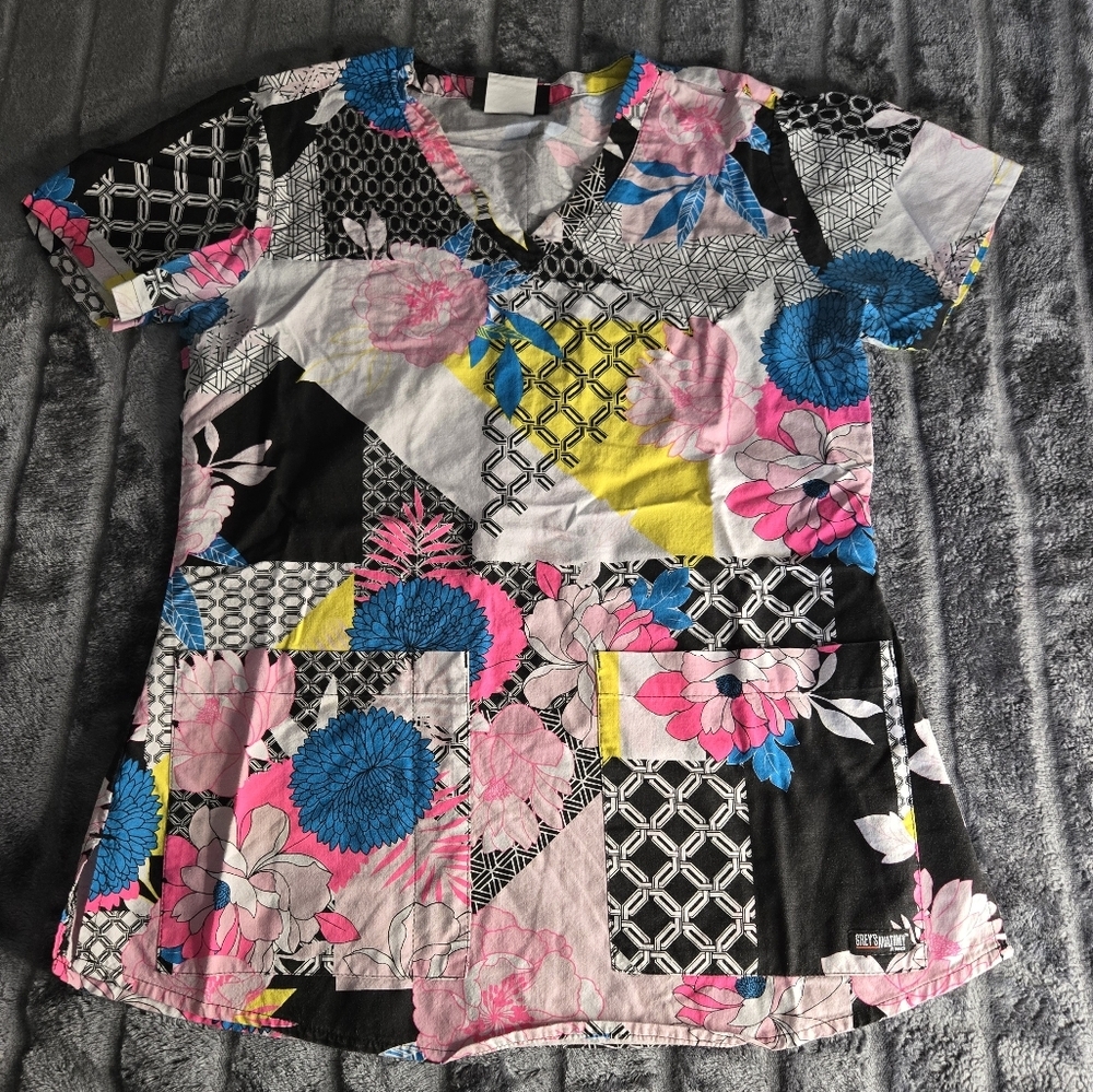 Grey's Anatomy Floral Geometric Scrub Top